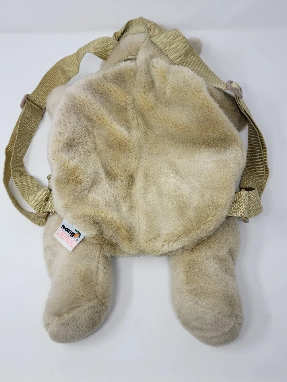 VTG Y2K 90s NWOT Mango Teddy Bear Plush Backpack Tan Cream w/ Ribbon Bow